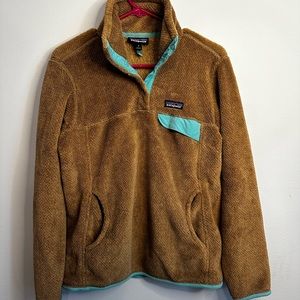 Fawn/aqua Patagonia Fleece Pullover (M)